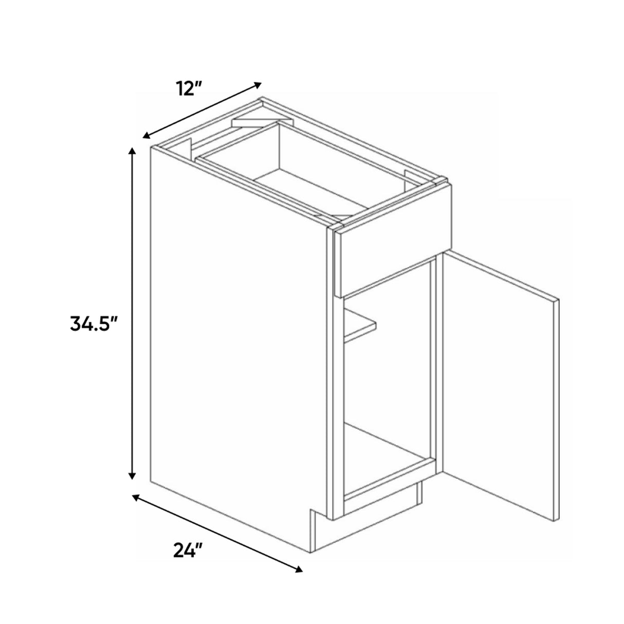 Liberty Shaker Espresso - 12 Inch Single Door Base Cabinet - 12" Width x 34.5" Height x 24" Depth