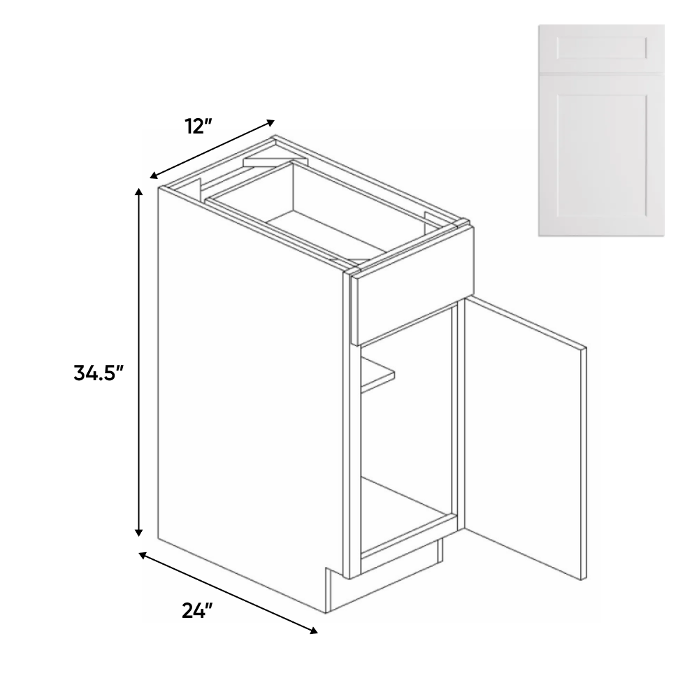 Liberty Shaker White - 12 Inch Single Door Base Cabinet - 12" Width x 34.5" Height x 24" Depth