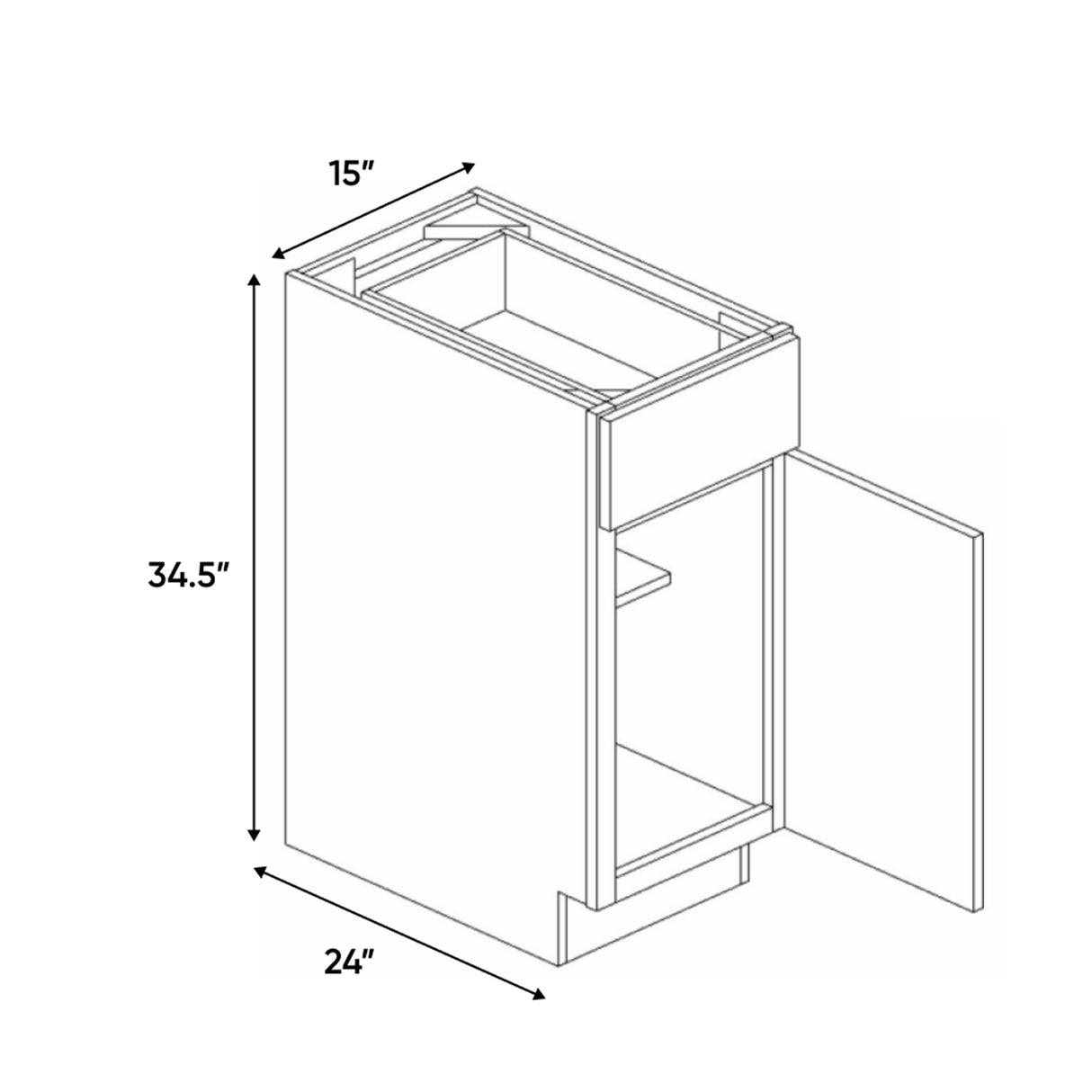 Atlas Blanco - 15 Inch Full Height Single Door Base Cabinet - 15" Width x 34.5" Height x 24" Depth