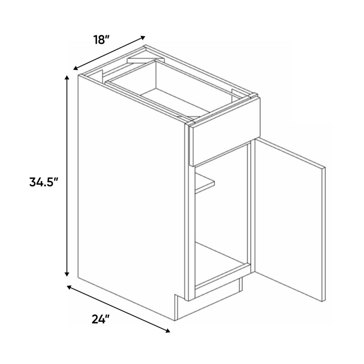 Windsor Ashen - 18 Inch Full Height Single Door Base Cabinet - 18" Width x 34.5" Height x 24" Depth