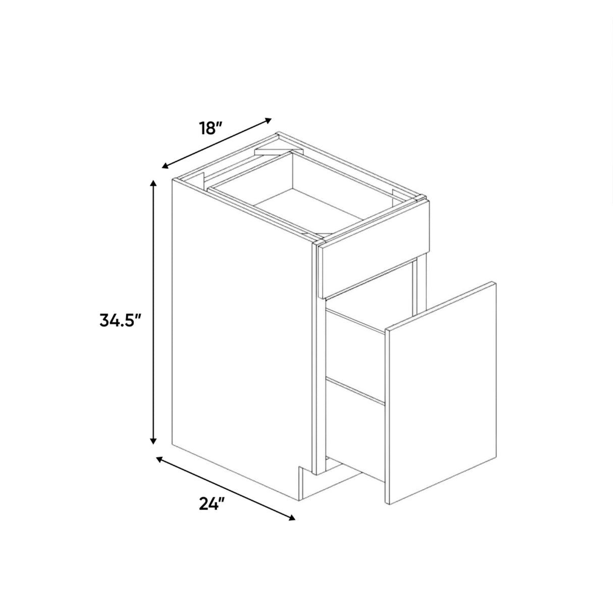 Portland Chestnut - 18 Inch Waste Basket Base Cabinet - 18" Width x 34.5" Height x 24" Depth