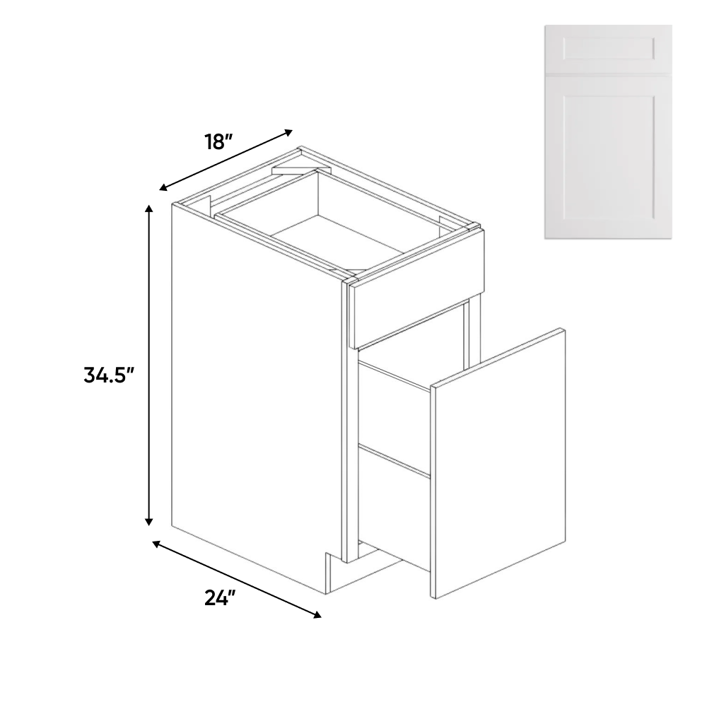 Liberty Shaker White - 18 Inch Waste Basket Base Cabinet - 18" Width x 34.5" Height x 24" Depth
