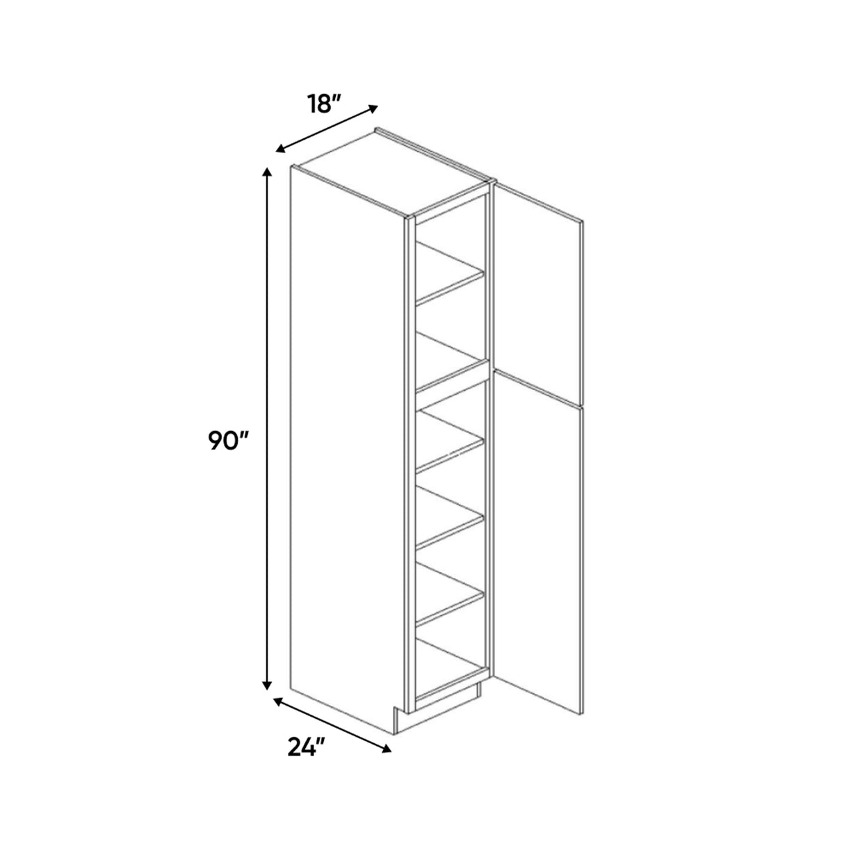 Charleston Driftwood - 18 Inch Single Door Pantry Tall Cabinet - 18" Width x 90" Height x 24" Depth