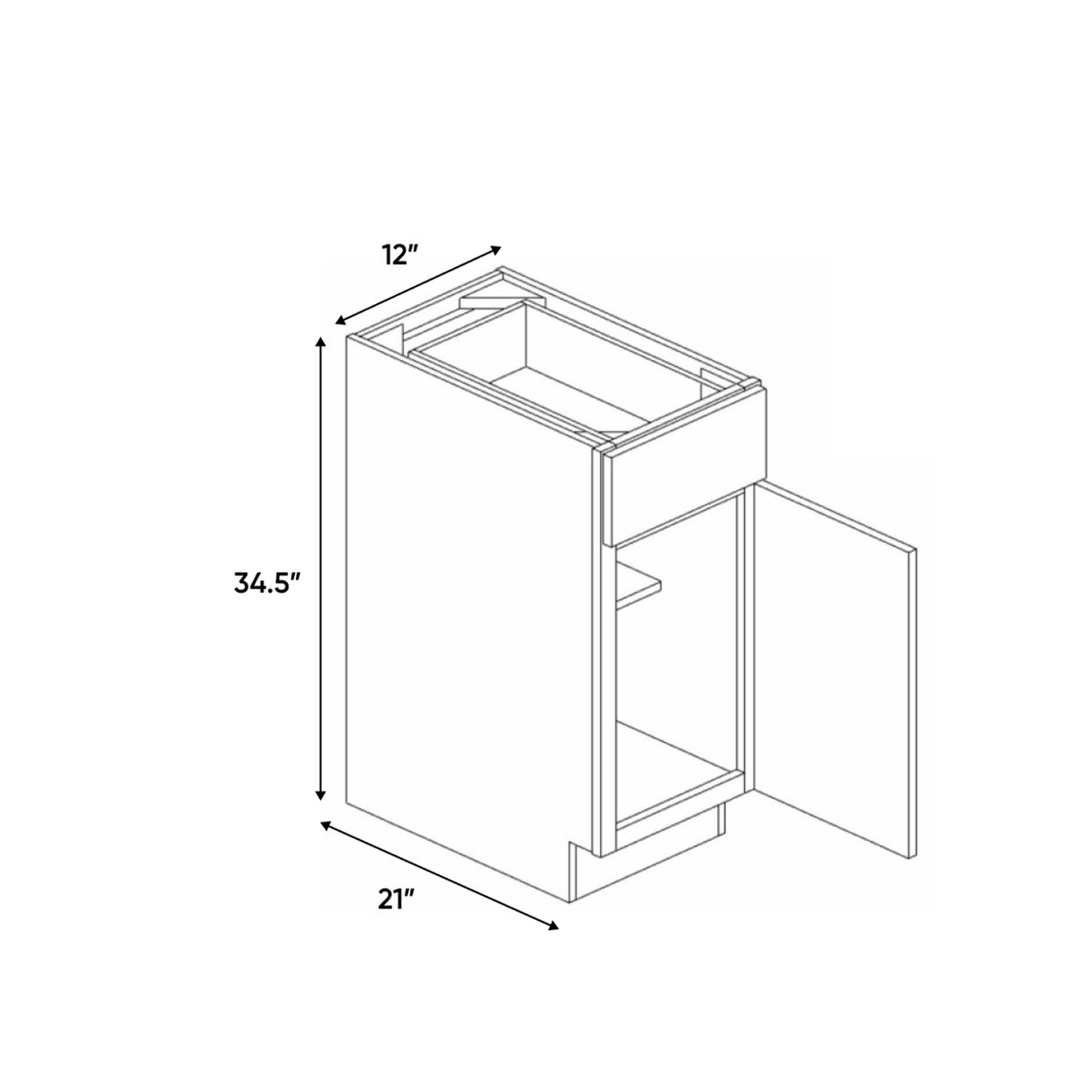 Liberty Shaker Espresso - 12 Inch Vanity Base Cabinet - 12" Width x 34.5" Height x 21" Depth