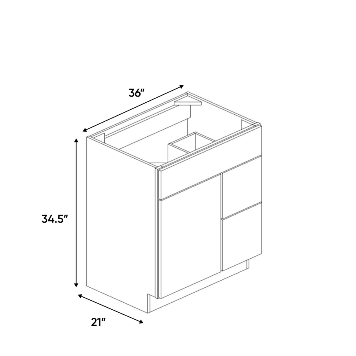 Arlington Oatmeal - 36 Inch Vanity Sink Drawer Base Cabinet - 36" Width x 34.5" Height x 21" Depth