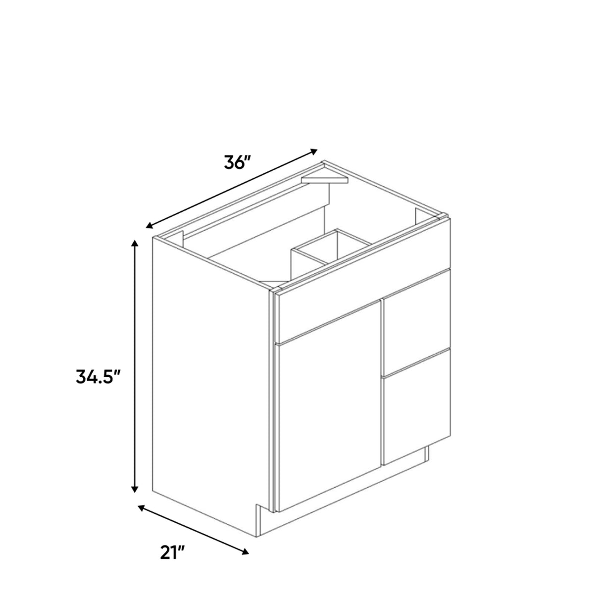 Sonoma White - 36 Inch Vanity Sink Drawer Base Cabinet - 36" Width x 34.5" Height x 21" Depth