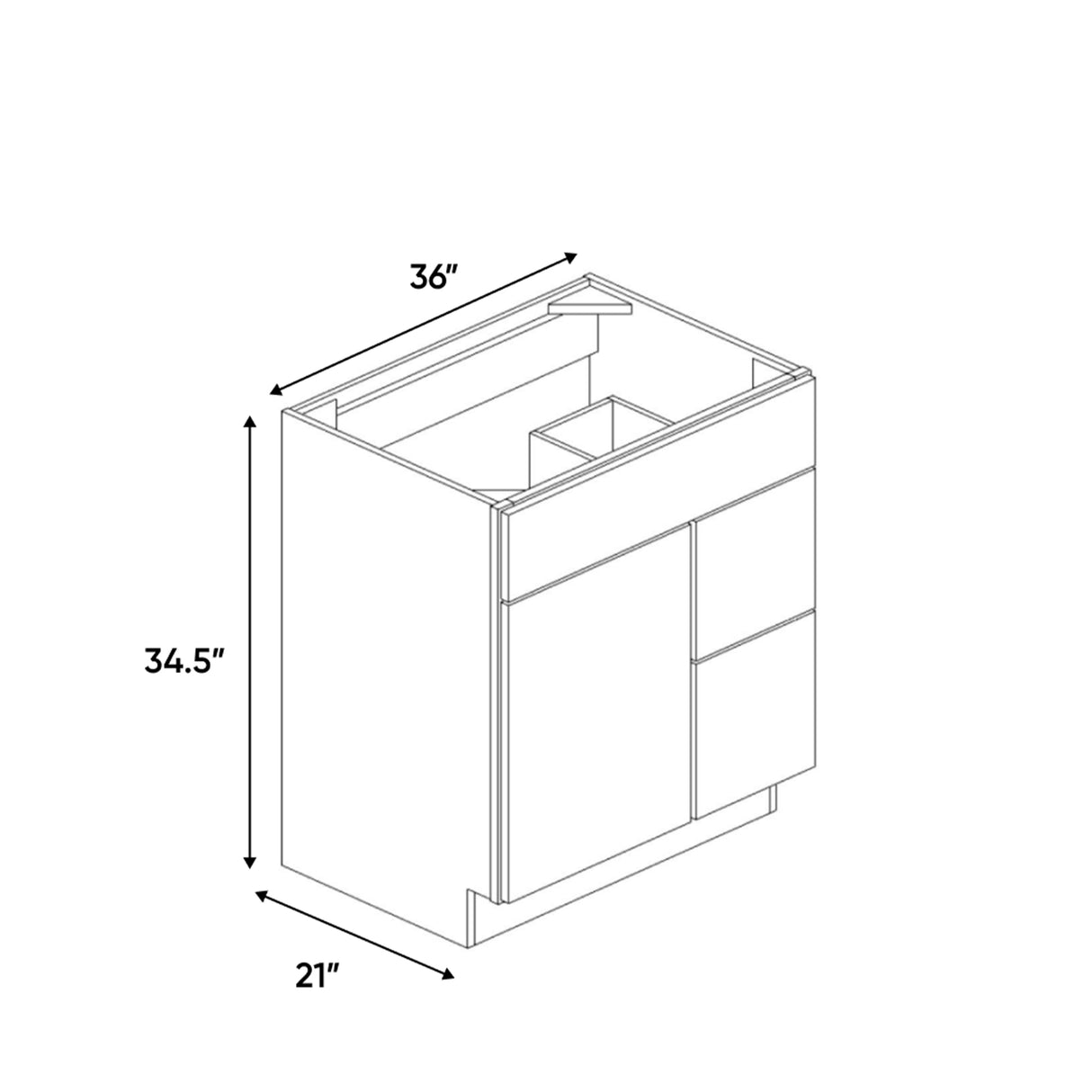 Slim Shaker Oatmeal - 36 Inch Vanity Sink Drawer Base Cabinet - 36" Width x 34.5" Height x 21" Depth