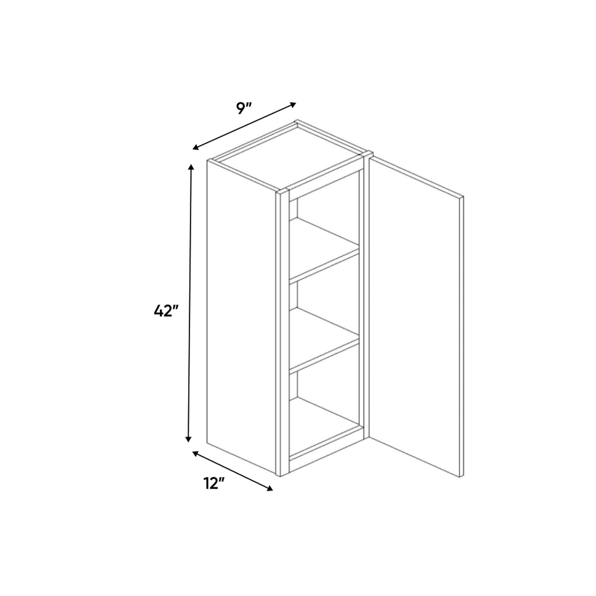 Atlas Blanco - 9 Inch Height Single Door Wall Cabinet - 09" Width x 42" Height x 12" Depth