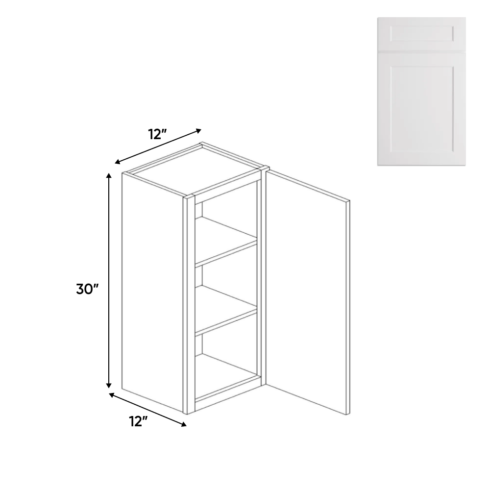 Liberty Shaker White - 12 Inch Height Single Door Wall Cabinet - 12" Width x 30" Height x 12" Depth