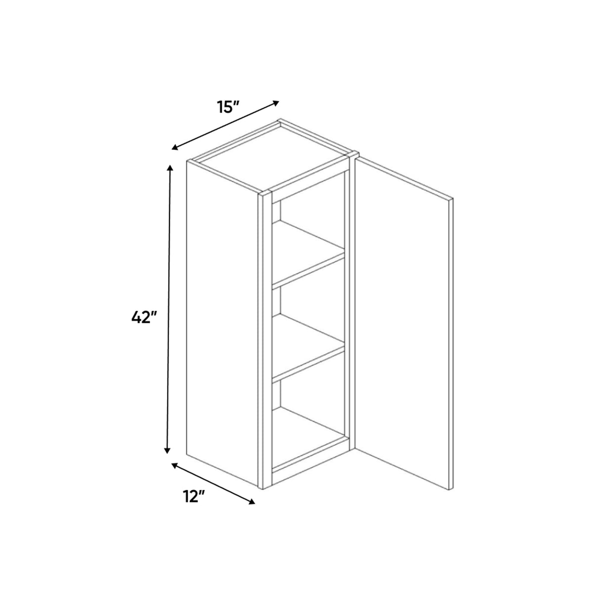 Liberty Shaker Rift - 15 Inch Height Single Door Wall Cabinet - 15" Width x 42" Height x 12" Depth