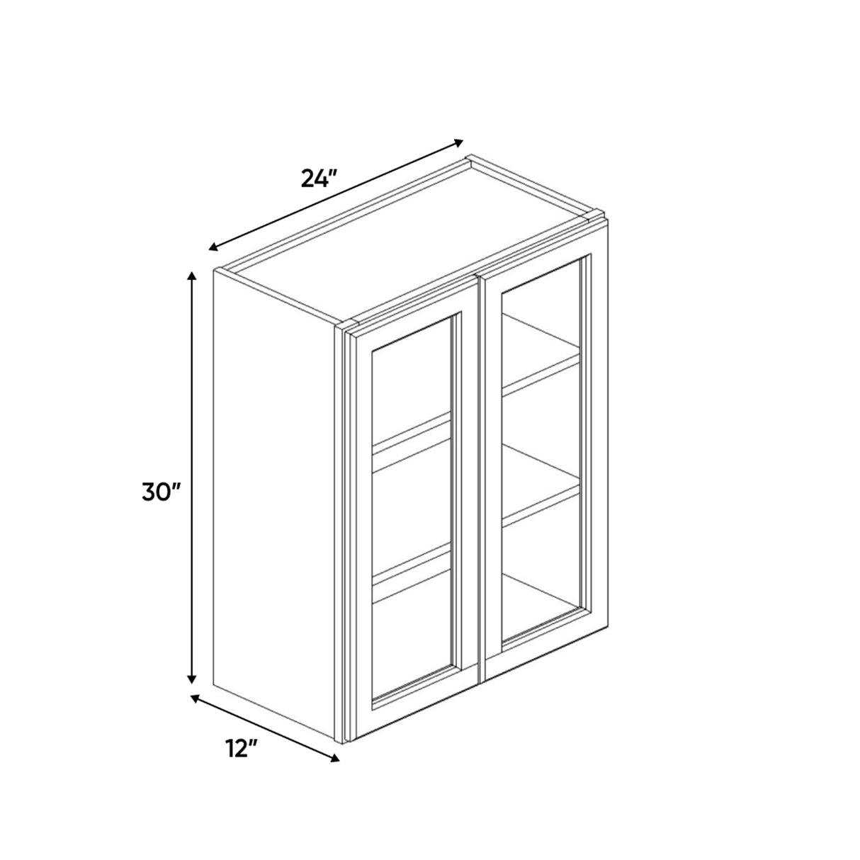 Slim Shaker Karamel - 24 Inch Double Glass Door Wall Cabinet - 24" Width x 30" Height x 12" Depth