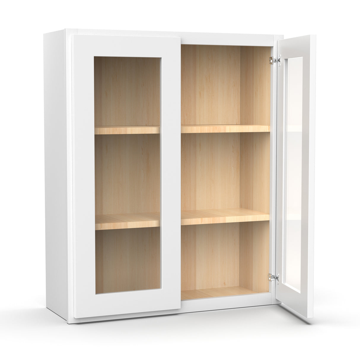 Liberty Shaker White - 30 Inch Double Glass Door Wall Cabinet - 30" Width x 36" Height x 12" Depth