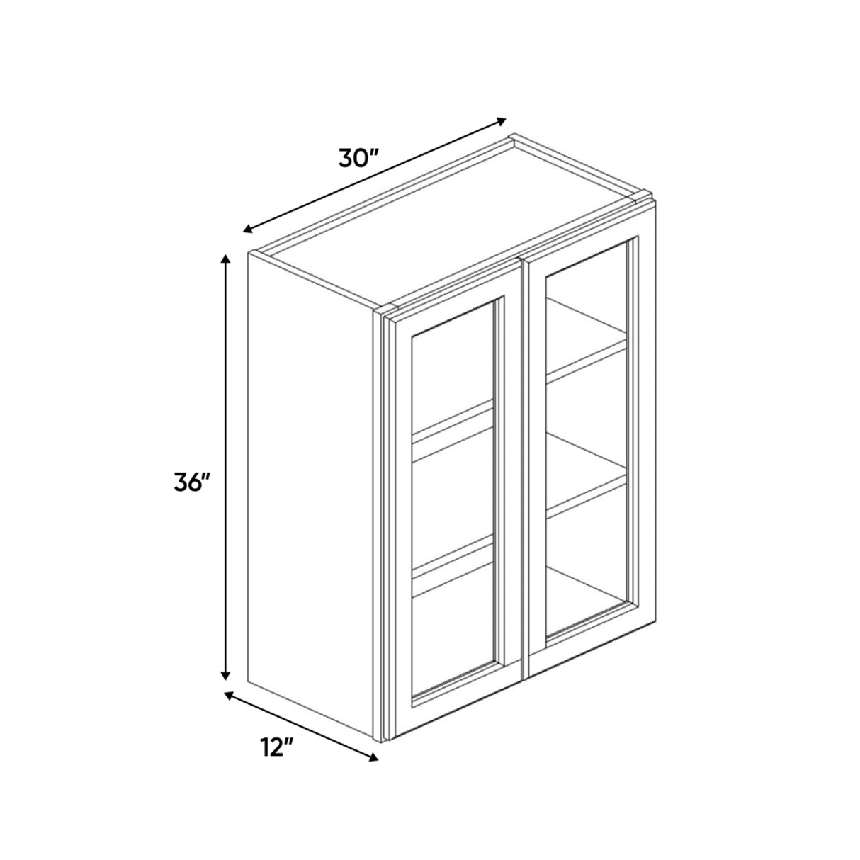 Essence Cemento - 30 Inch Double Glass Door Wall Cabinet - 30" Width x 36" Height x 12" Depth