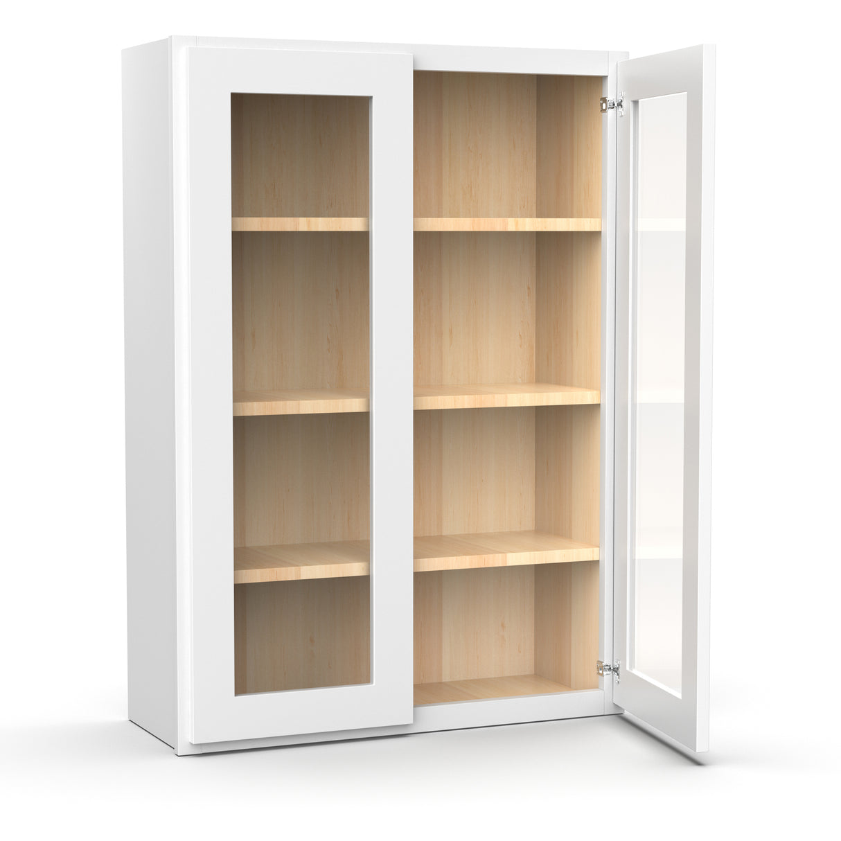 Liberty Shaker White - 30 Inch Double Glass Door Wall Cabinet - 30" Width x 42" Height x 12" Depth