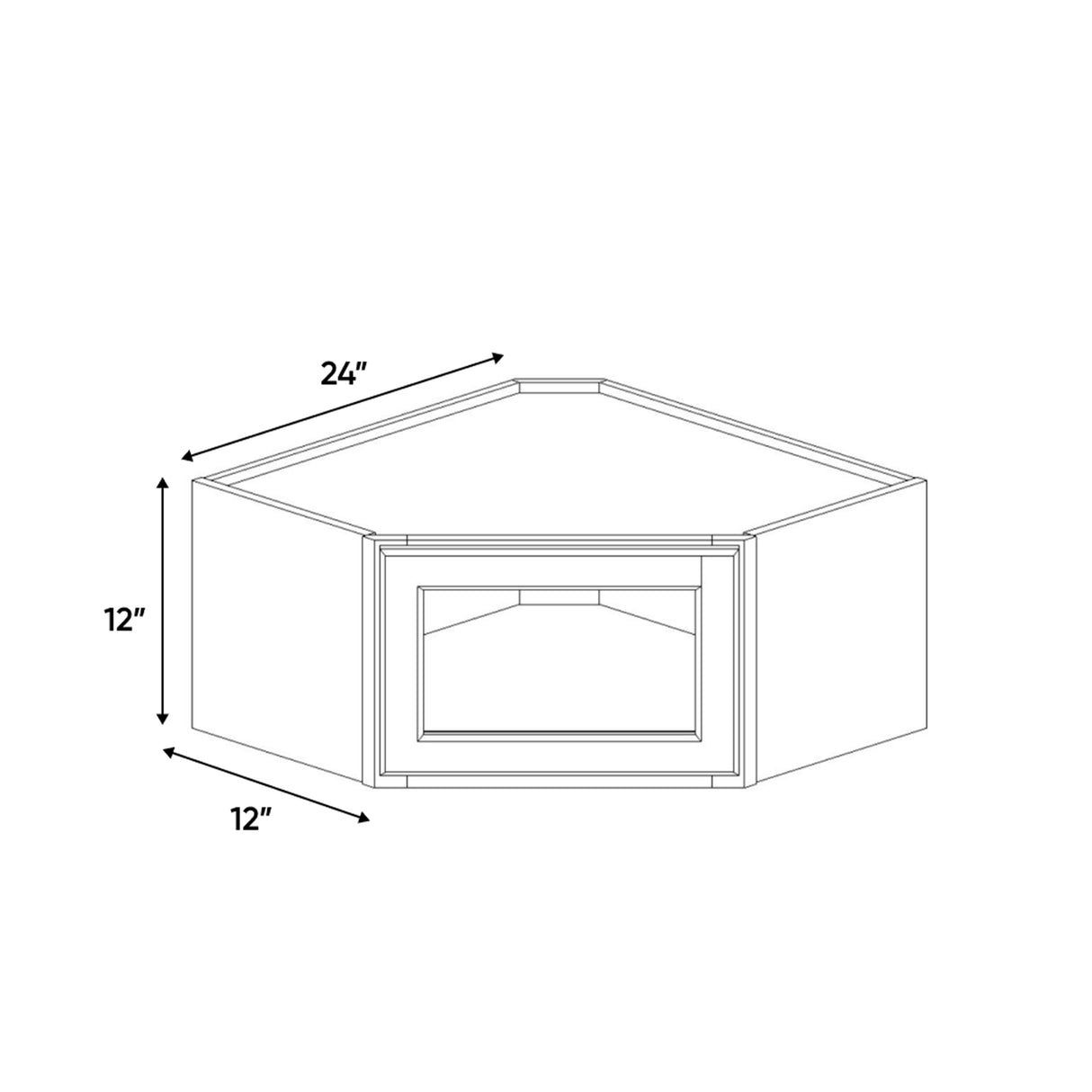 Slim Shaker Oatmeal - 24 Inch Diagonal Corner Glass Door Wall Cabinet - 24" Width x 12" Height x 12" Depth