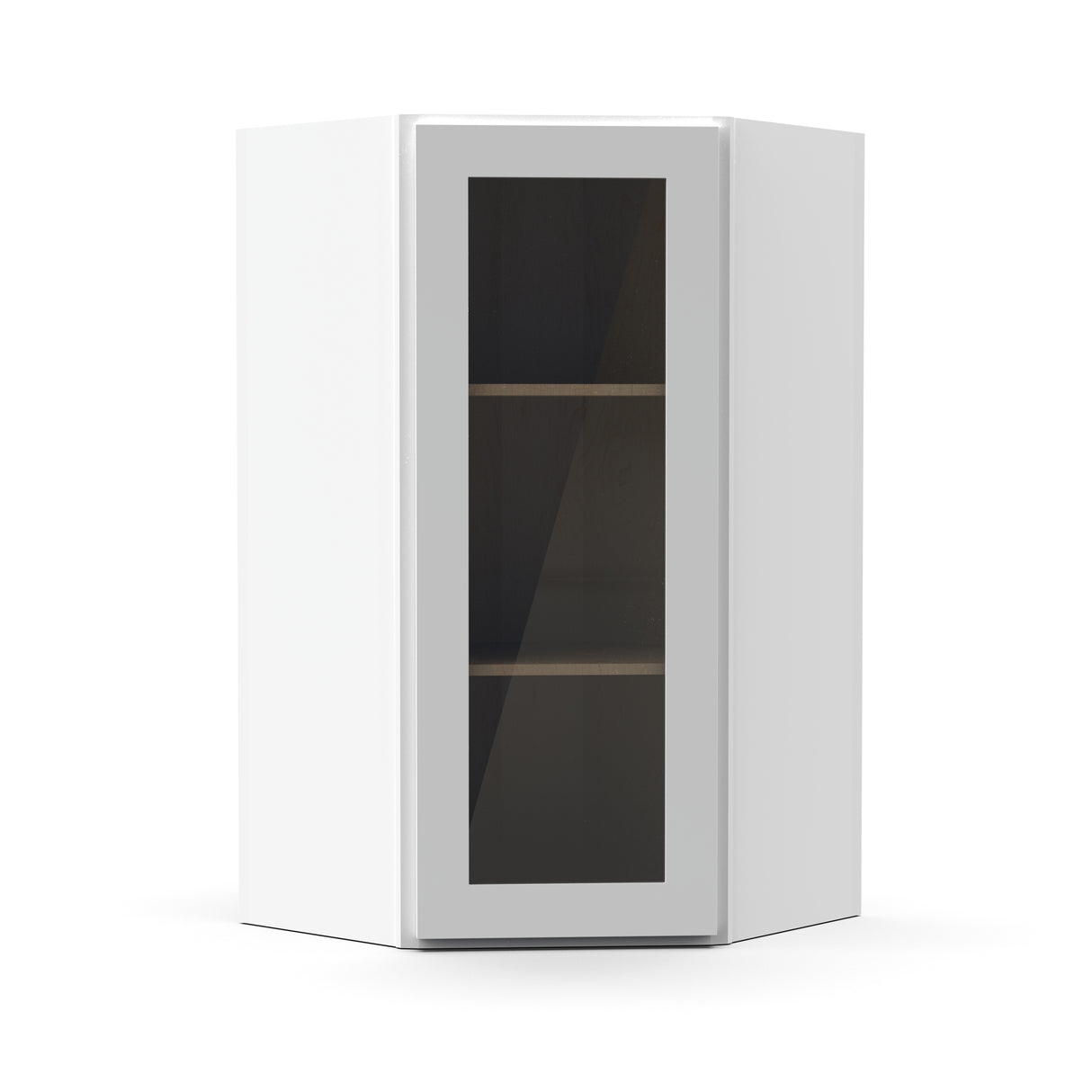Liberty Shaker White - 24 Inch Diagonal Corner Glass Door Wall Cabinet - 24" Width x 30" Height x 12" Depth