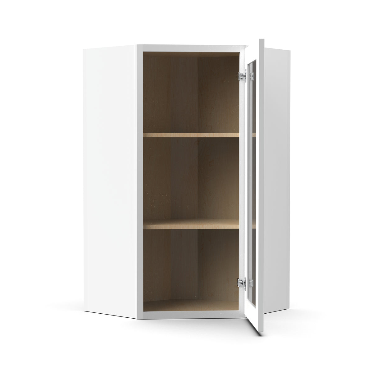 Liberty Shaker White - 24 Inch Diagonal Corner Glass Door Wall Cabinet - 24" Width x 30" Height x 12" Depth