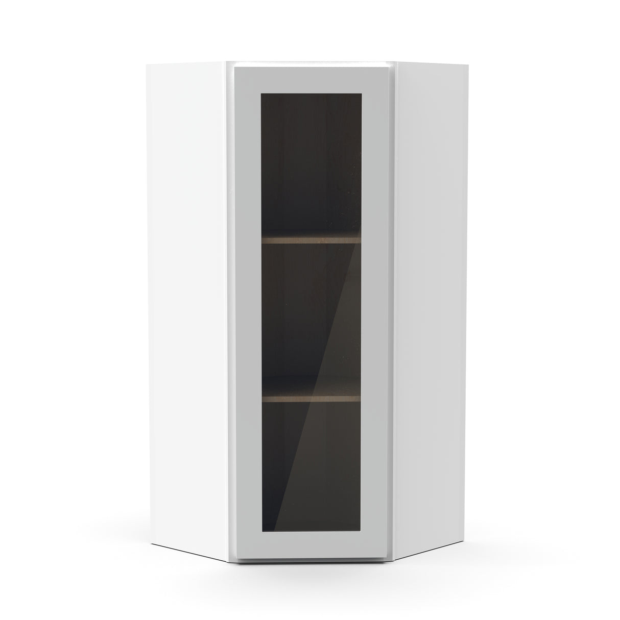 Liberty Shaker White - 24 Inch Diagonal Corner Glass Door Wall Cabinet - 24" Width x 36" Height x 12" Depth