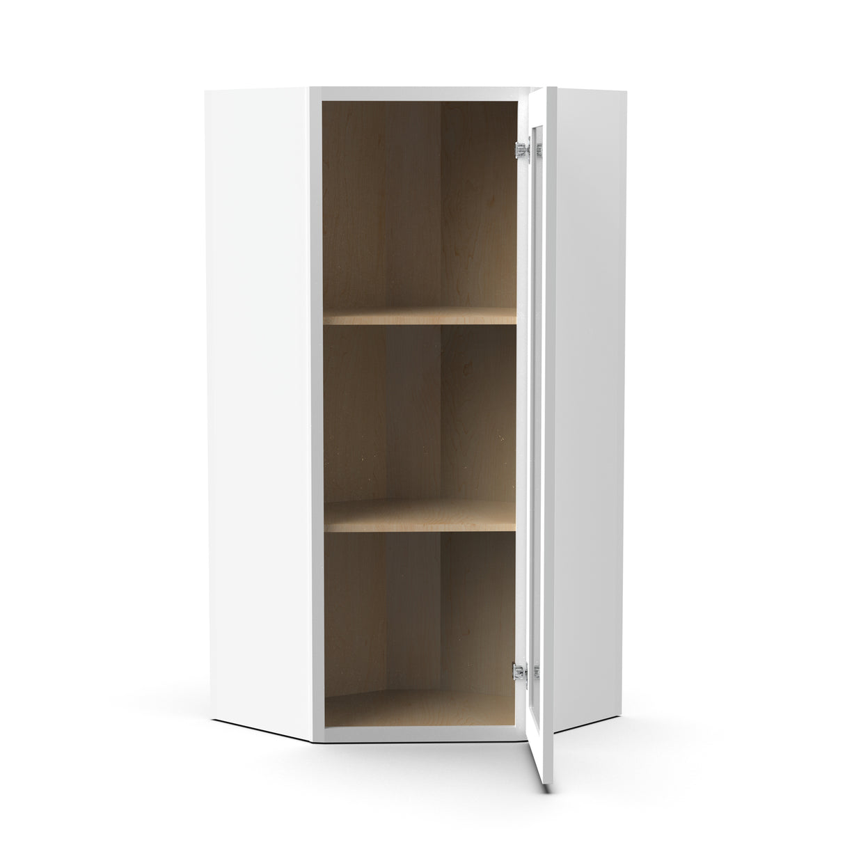 Liberty Shaker White - 24 Inch Diagonal Corner Glass Door Wall Cabinet - 24" Width x 36" Height x 12" Depth