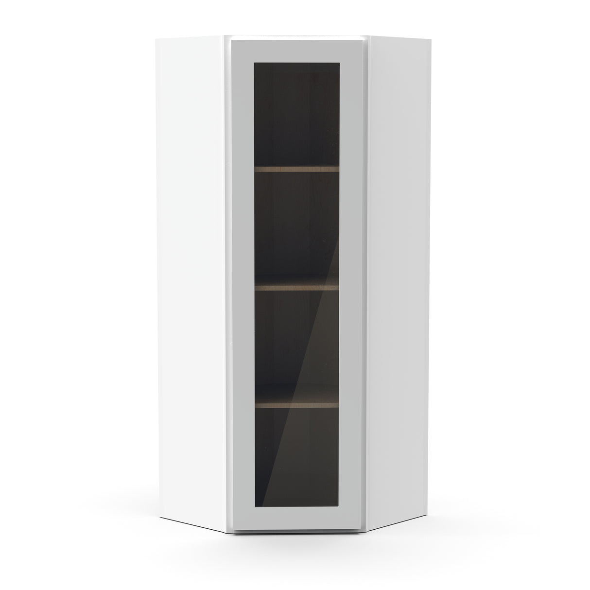 Liberty Shaker White - 24 Inch Diagonal Corner Glass Door Wall Cabinet - 24" Width x 42" Height x 12" Depth