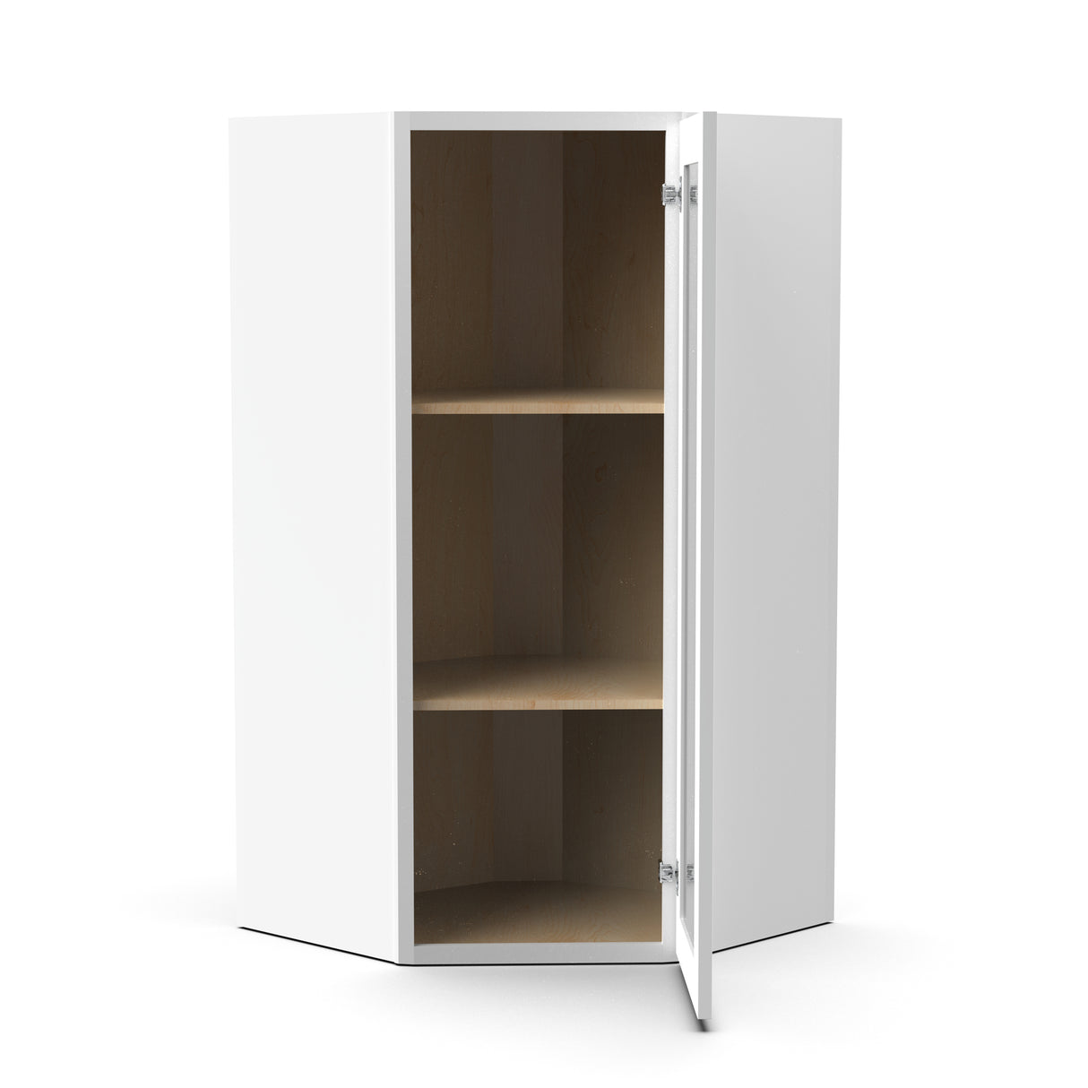 Liberty Shaker White - 27 Inch Diagonal Corner Glass Door Wall Cabinet - 27" Width x 36" Height x 15" Depth