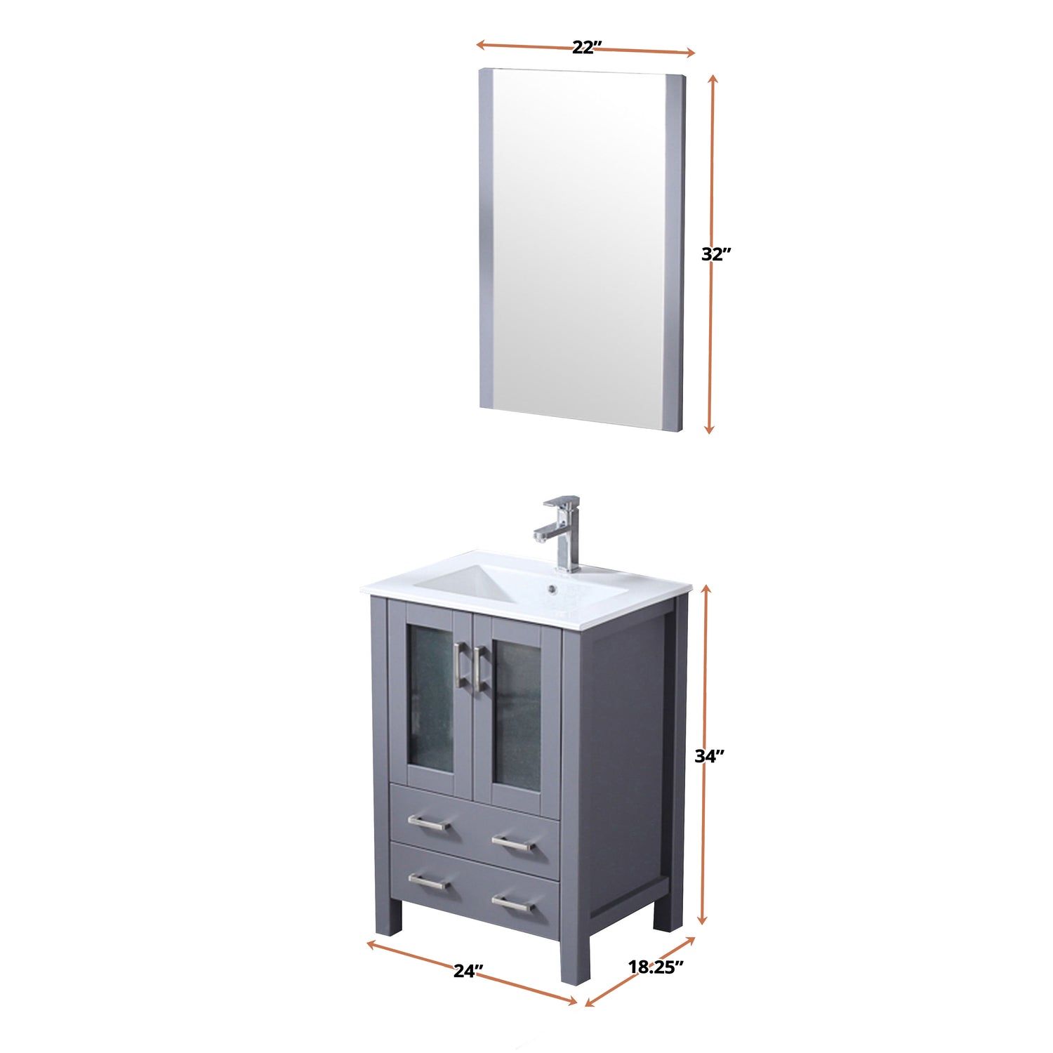 Volez 24 in. Freestanding Bathroom Vanity with Integrated Top, White integrated Square Sink