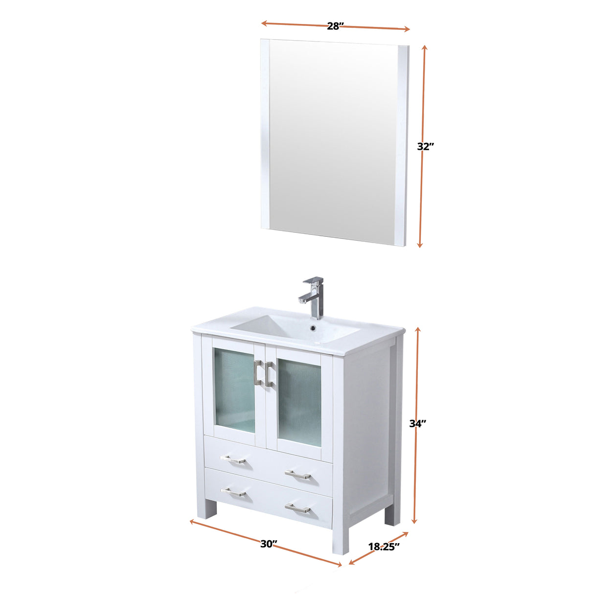 Volez 30 in. Freestanding Bathroom Vanity with Integrated Top, White integrated Square Sink