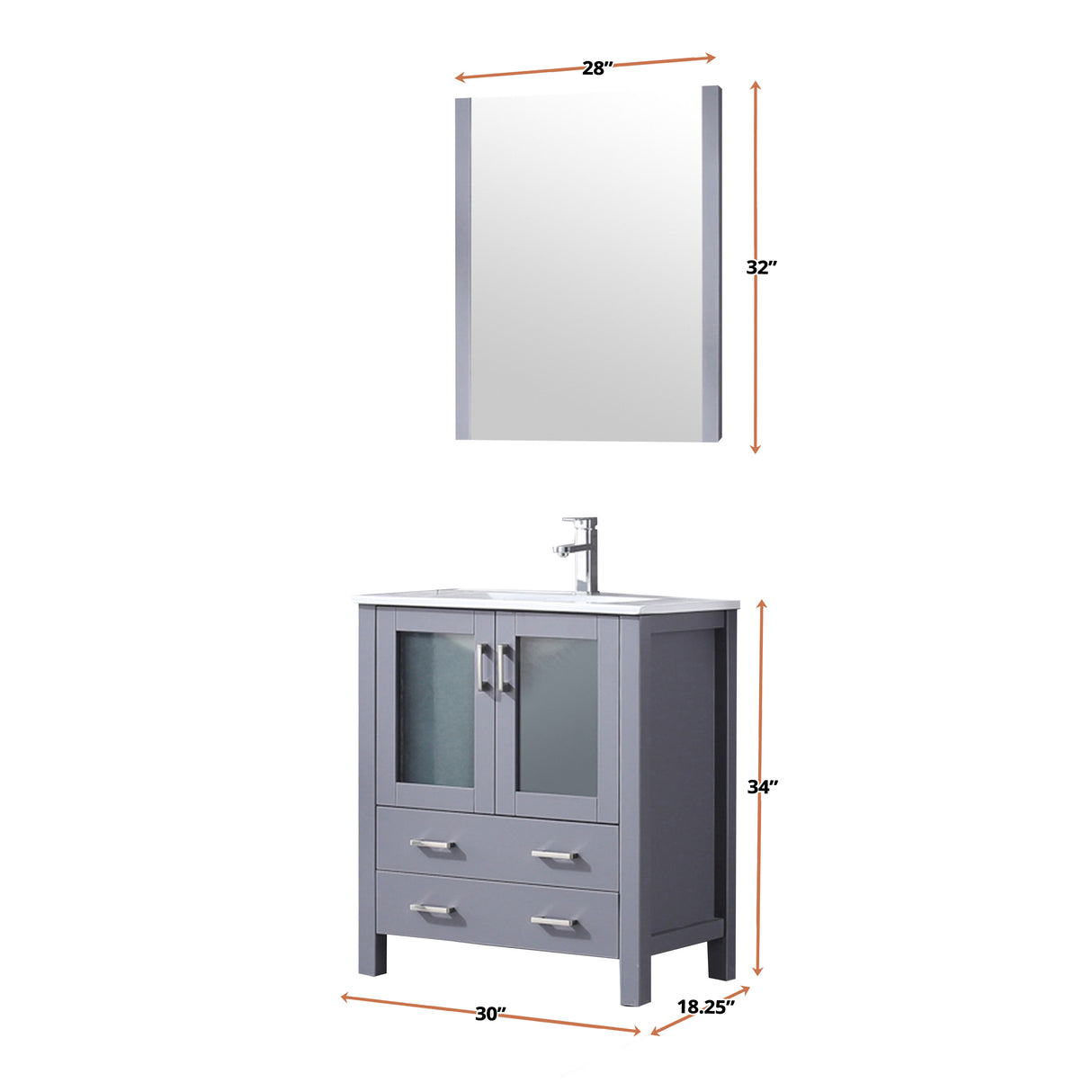 Volez 30 in. Freestanding Bathroom Vanity with Integrated Top, White integrated Square Sink