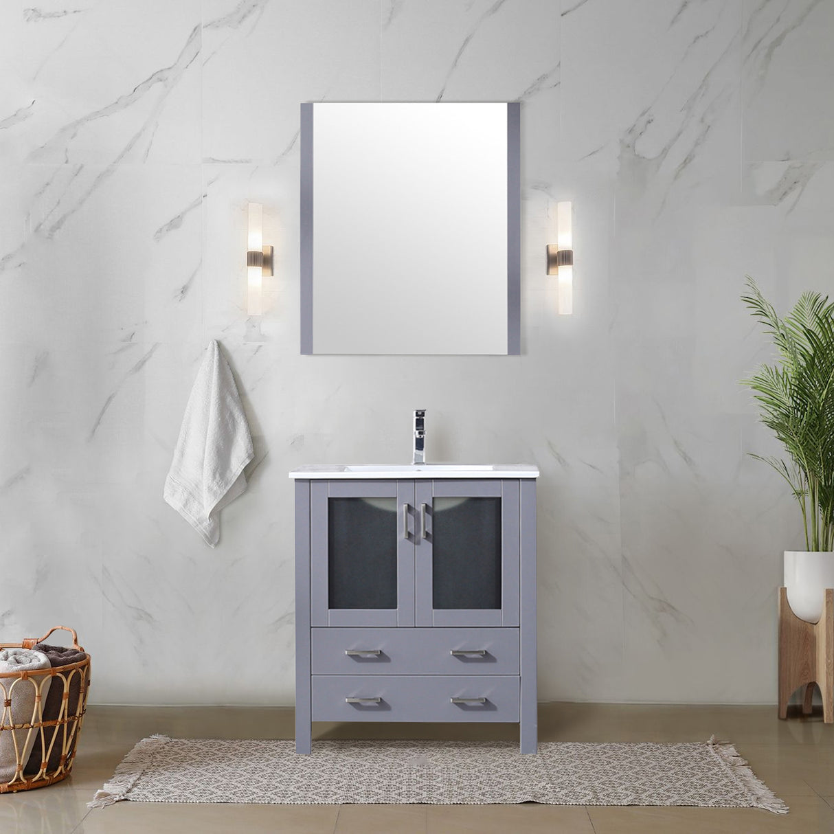 Volez 30 in. Freestanding Bathroom Vanity with Integrated Top, White integrated Square Sink