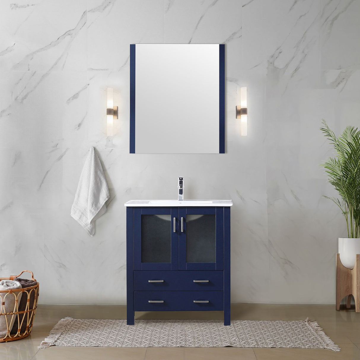 Volez 30 in. Freestanding Bathroom Vanity with Integrated Top, White integrated Square Sink