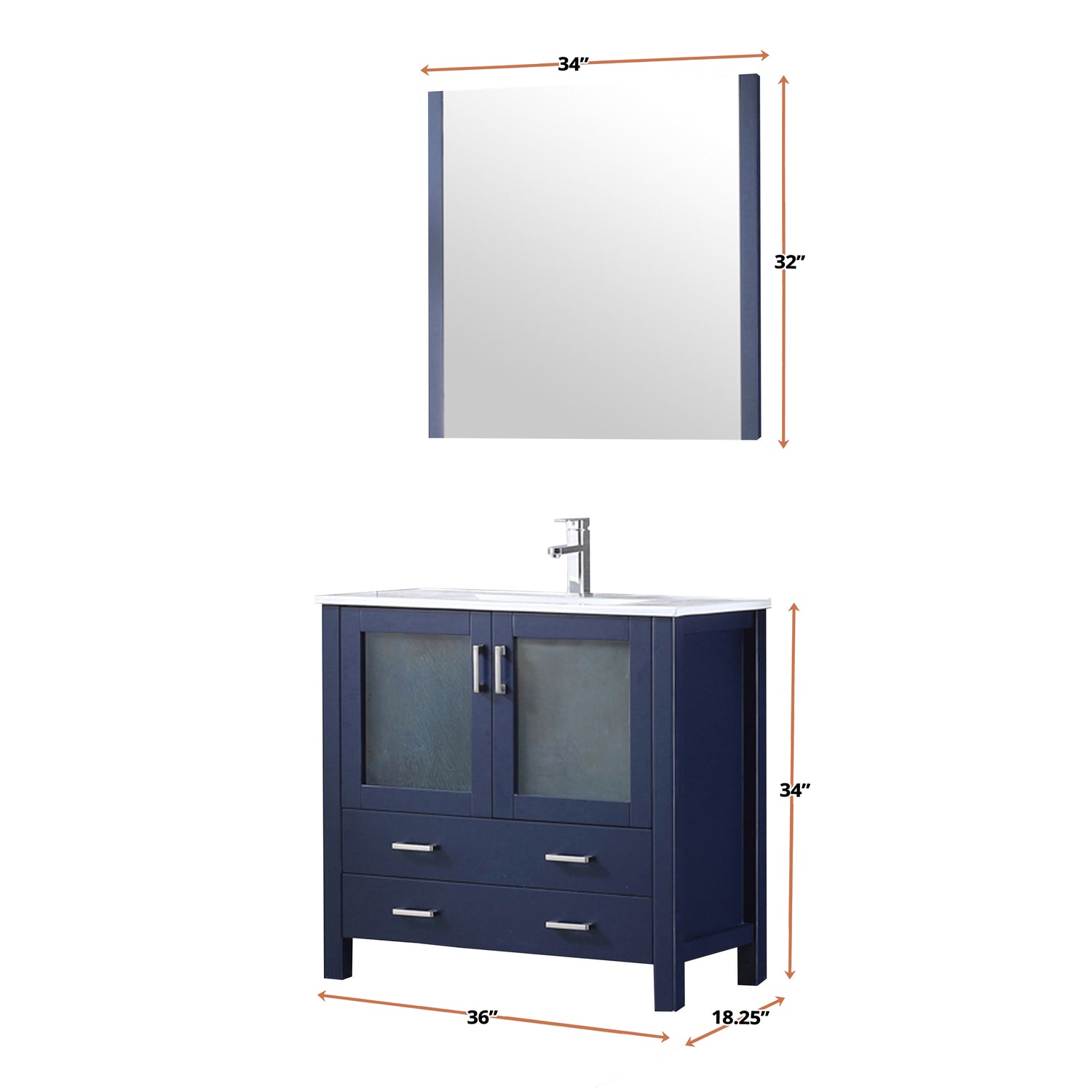 Volez 36 in. Freestanding Bathroom Vanity with Integrated Top, White integrated Square Sink