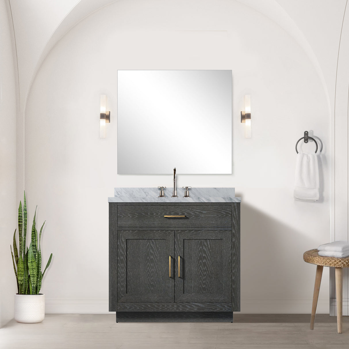 Abbey 36 in W x 22 in D Black Oak Single Bath Vanity