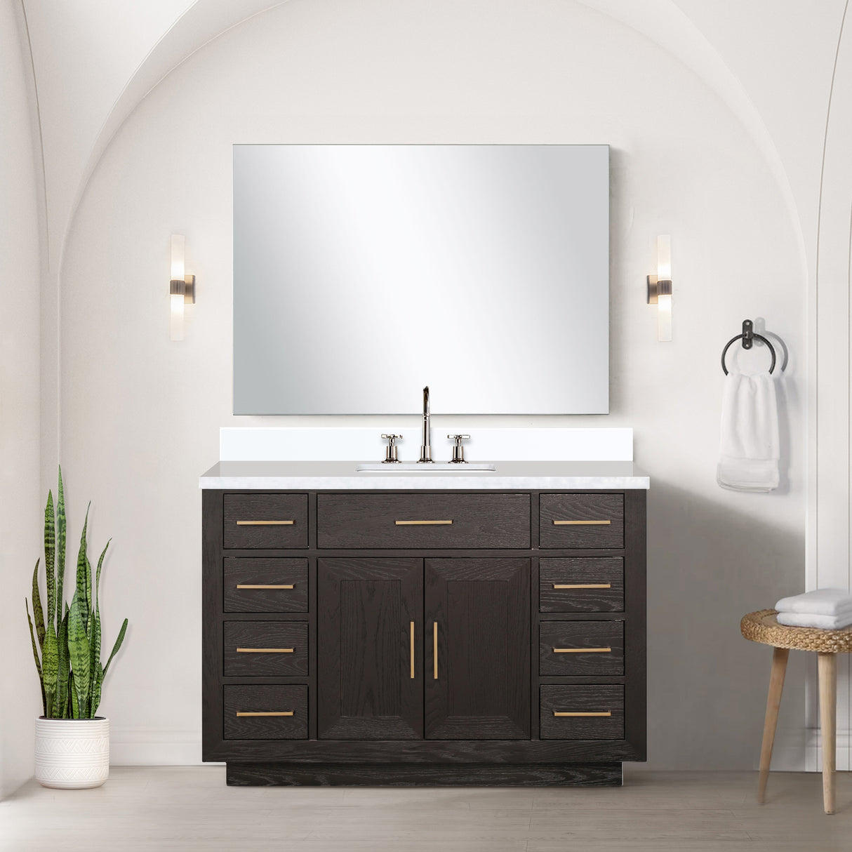Abbey 48 in W x 22 in D Brown Oak Single Bath Vanity