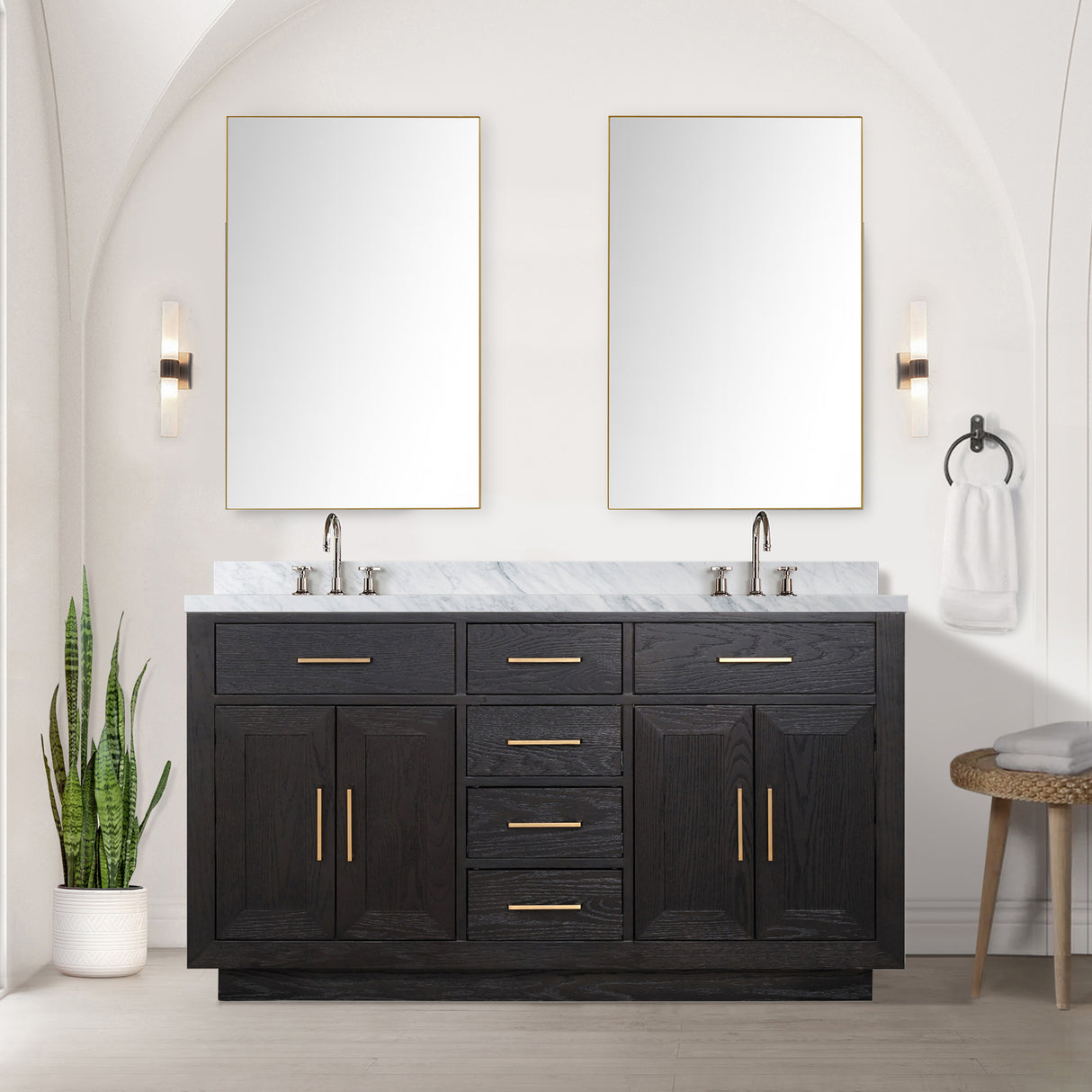 Abbey 60 in W x 22 in D Black Oak Double Bath Vanity