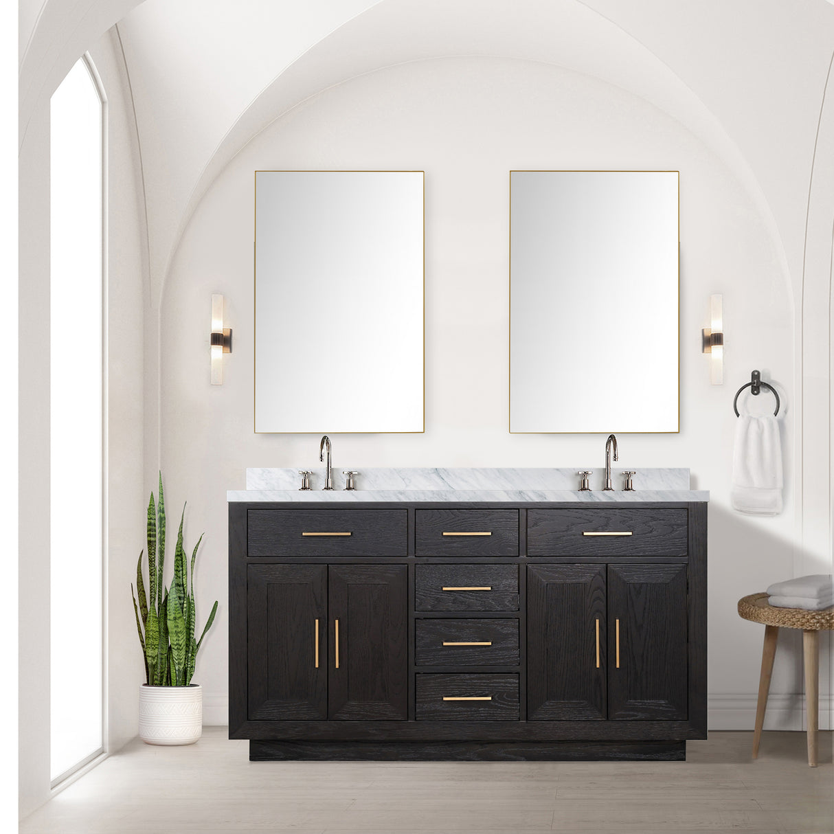 Abbey 60 in W x 22 in D Black Oak Double Bath Vanity