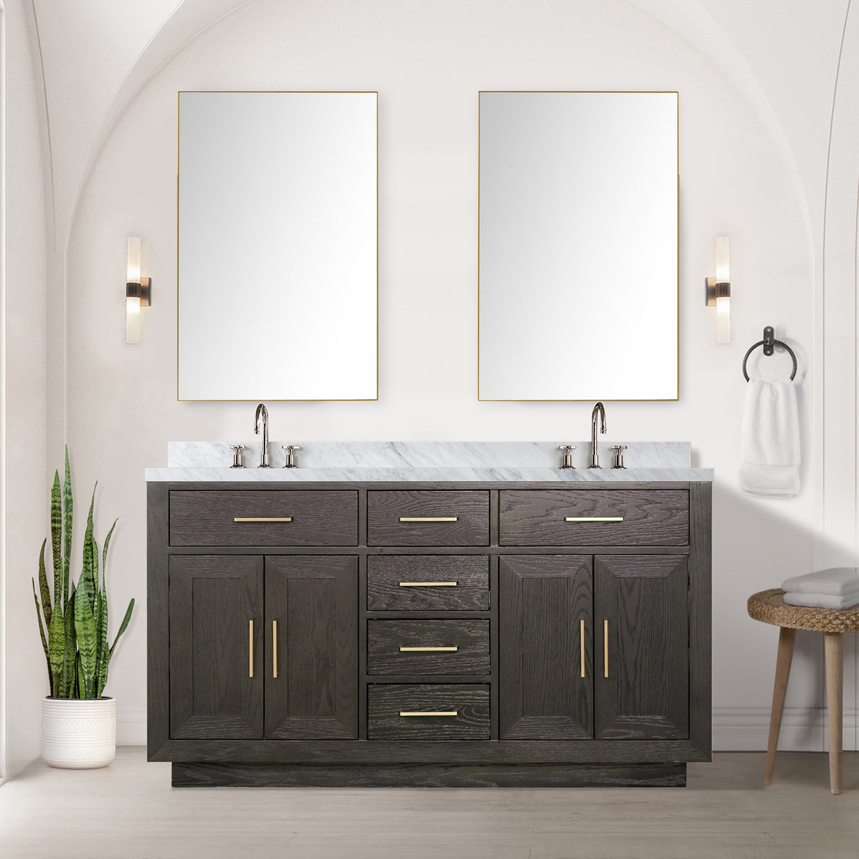 Abbey 60 in W x 22 in D Brown Oak Double Bath Vanity