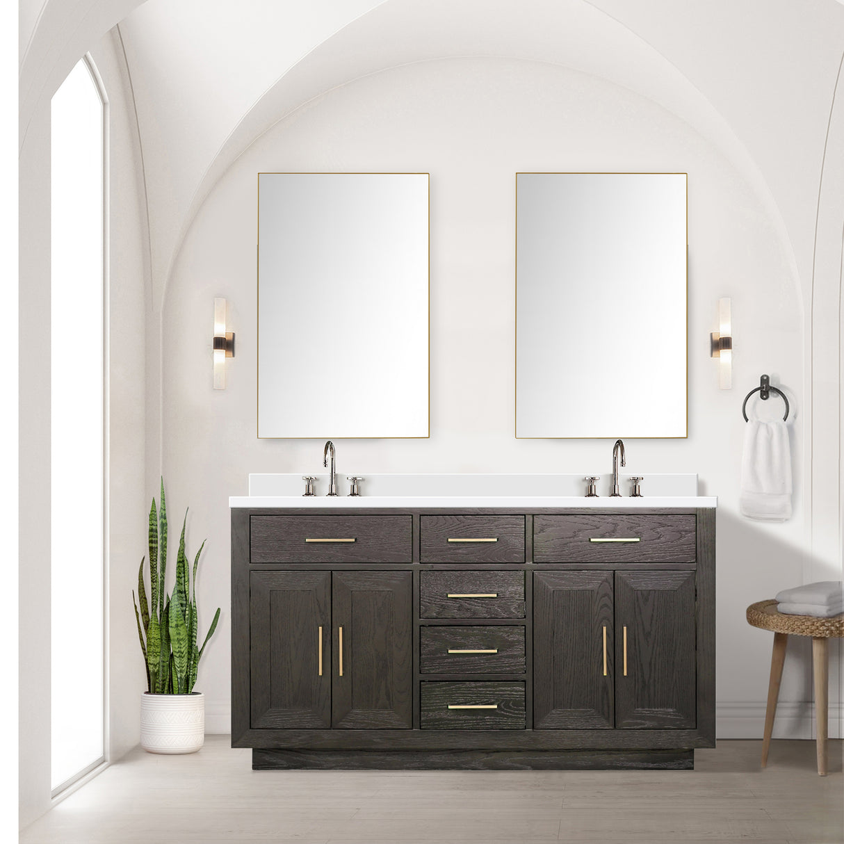Abbey 60 in W x 22 in D Brown Oak Double Bath Vanity