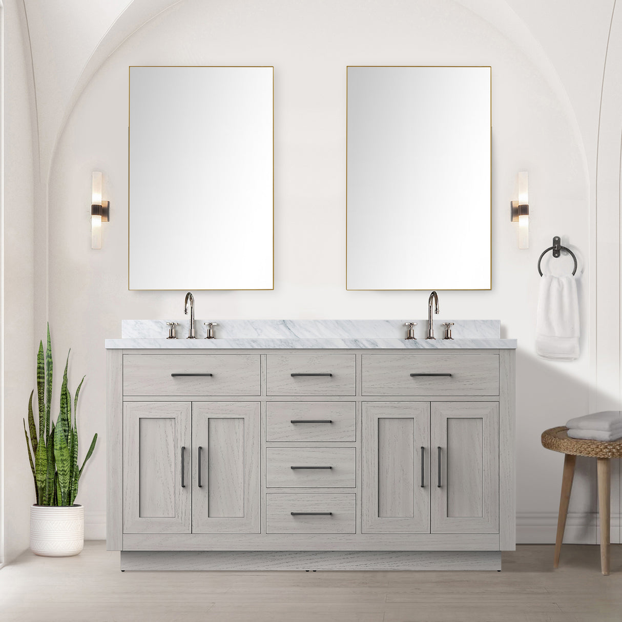 Abbey 60 in W x 22 in D White Oak Double Bath Vanity