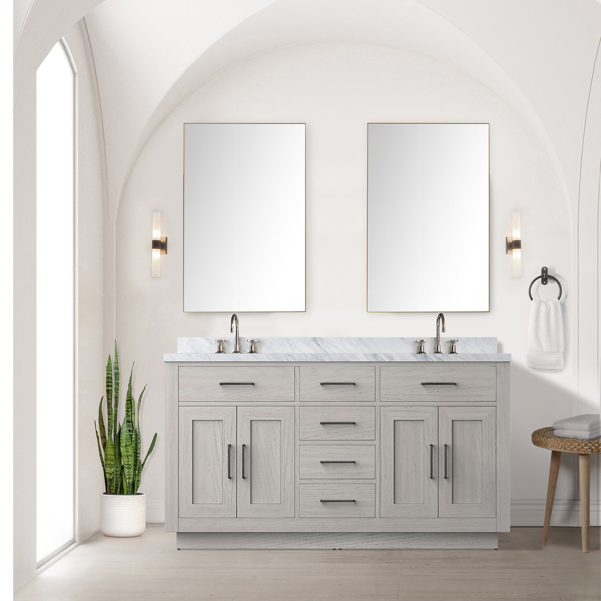 Abbey 60 in W x 22 in D White Oak Double Bath Vanity