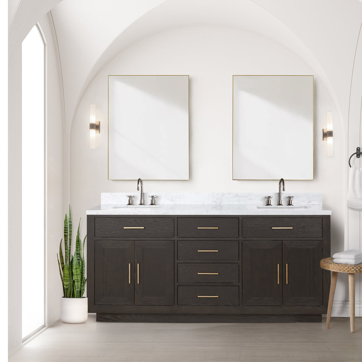 Abbey 72 in W x 22 in D Brown Oak Double Bath Vanity