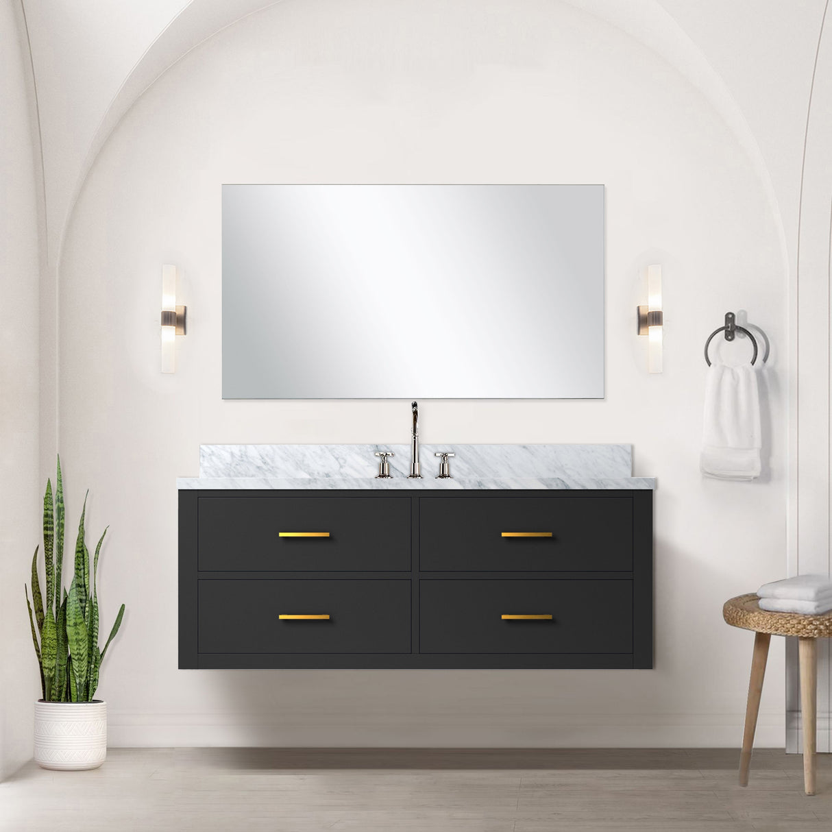 Castor 48 in W x 22 in D Black Single Bath Vanity