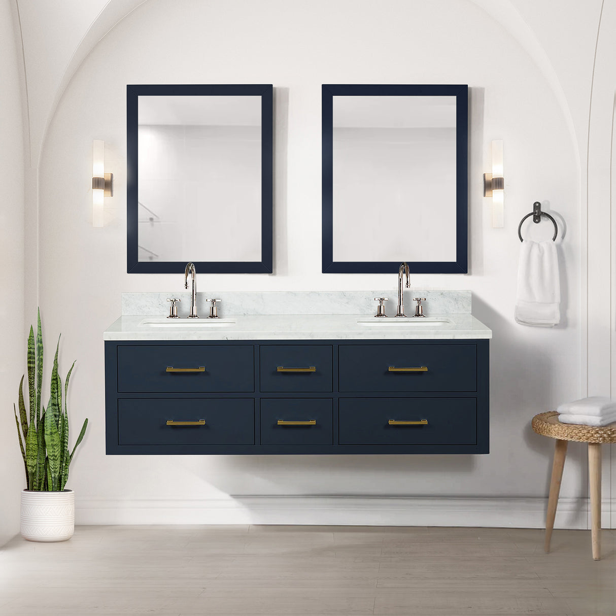 Castor 60 in W x 22 in D Blue Double Bath Vanity