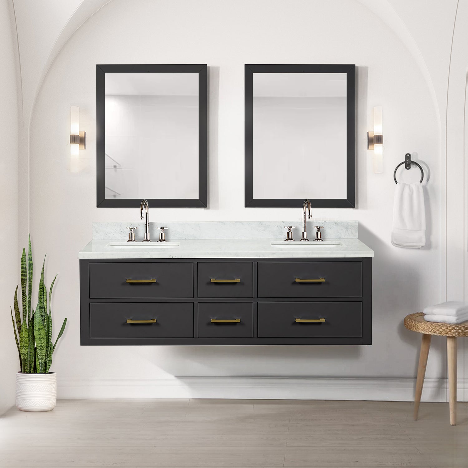 Castor 60 in W x 22 in D Black Double Bath Vanity