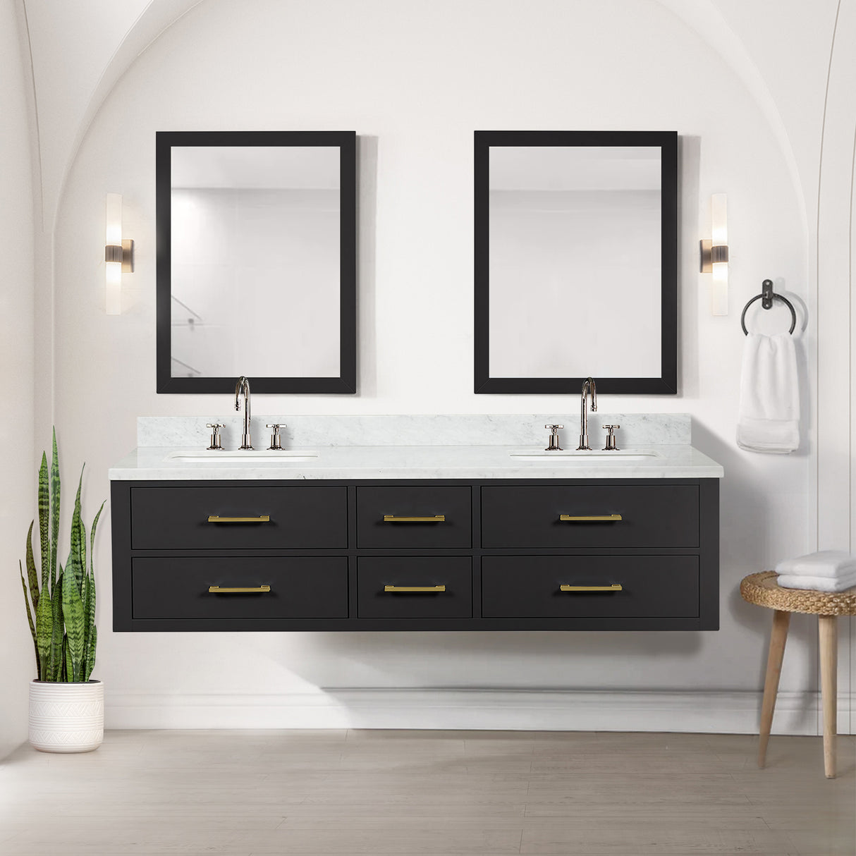 Castor 72 in W x 22 in D Black Double Bath Vanity
