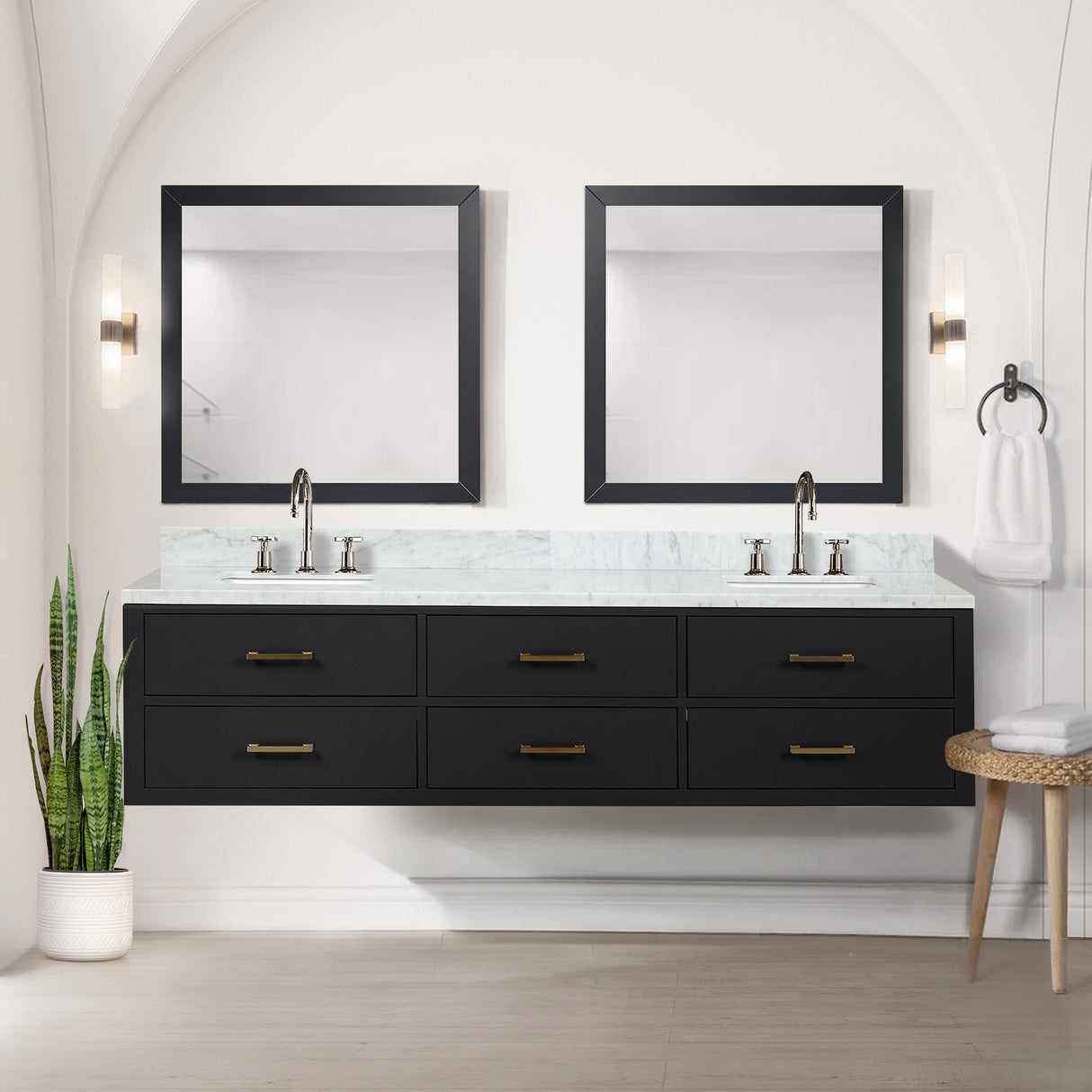 Castor 80 in W x 22 in D Black Double Bath Vanity