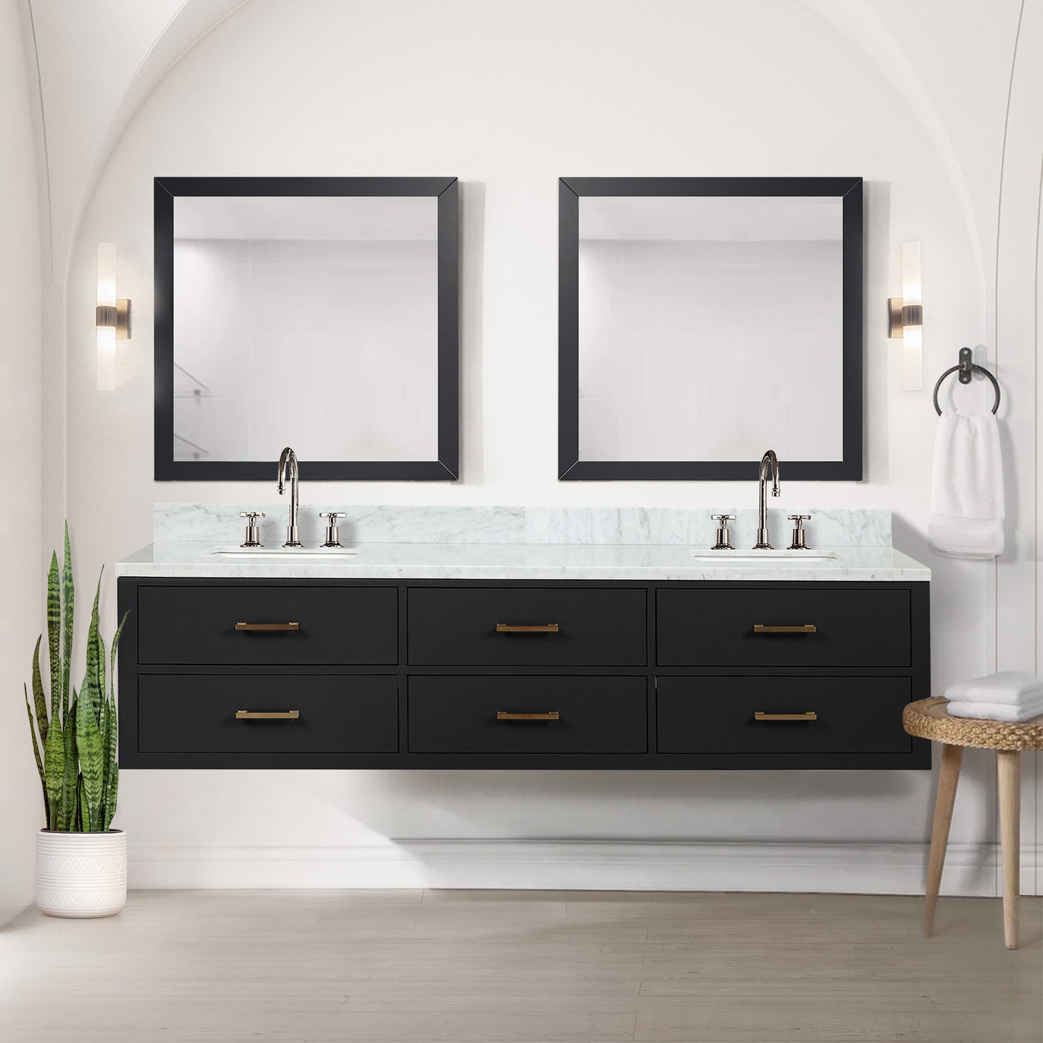 Castor 80 in W x 22 in D Black Double Bath Vanity