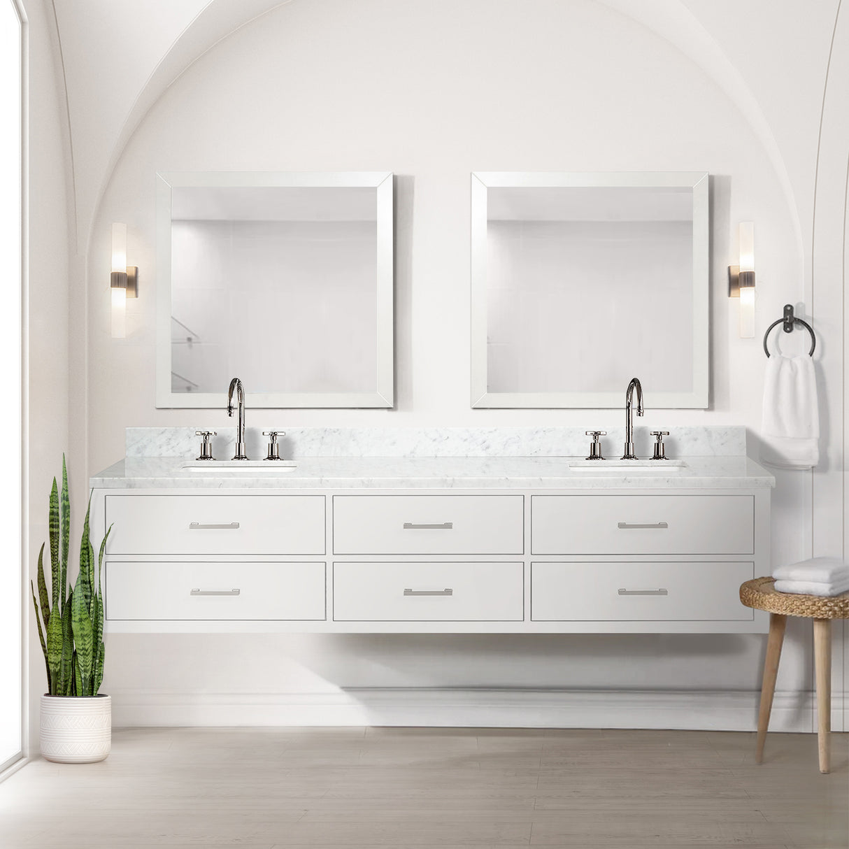 Castor 84 in W x 22 in D White Double Bath Vanity