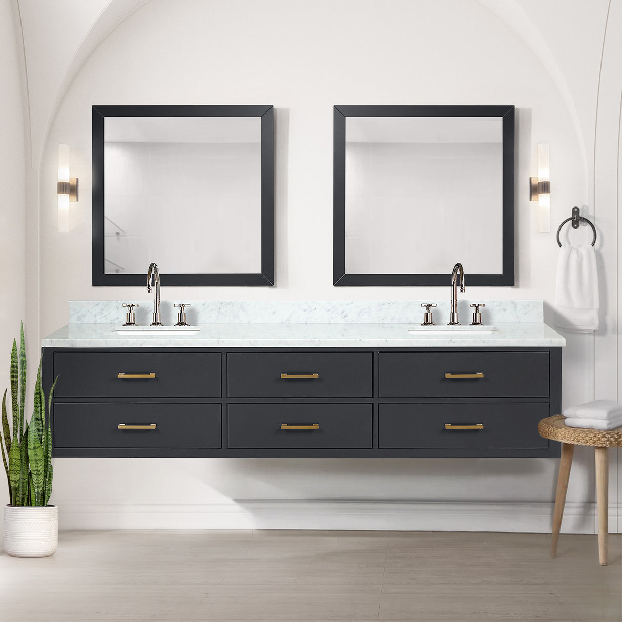 Castor 84 in W x 22 in D Black Double Bath Vanity