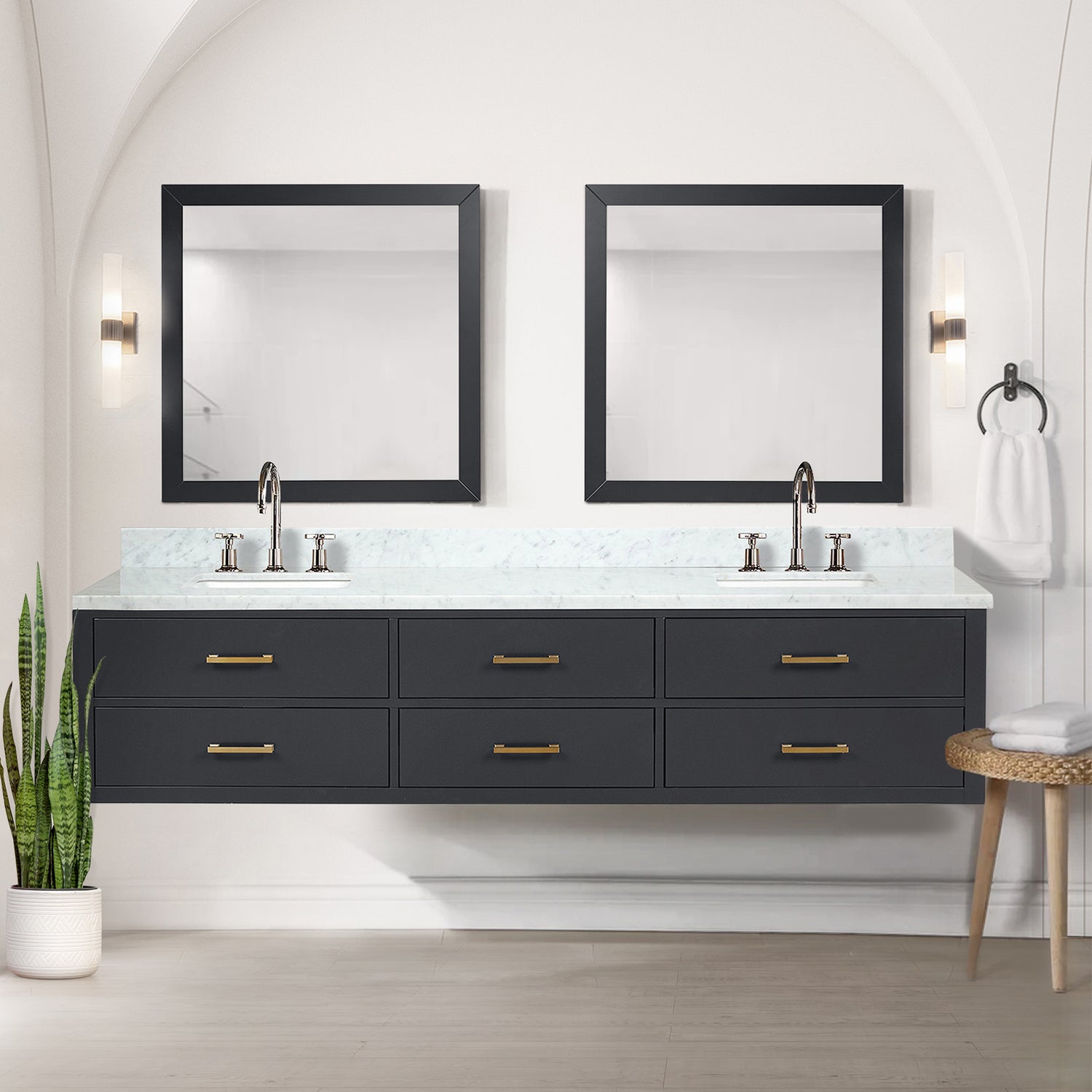 Castor 84 in W x 22 in D Black Double Bath Vanity