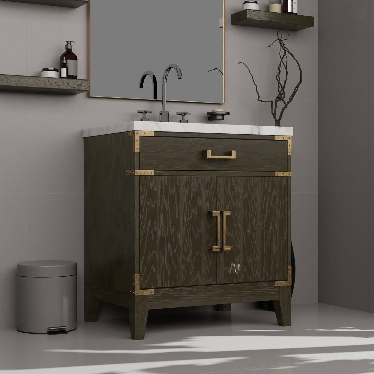 Laurel 30 in W x 22 in D Brown Oak Single Bath Vanity